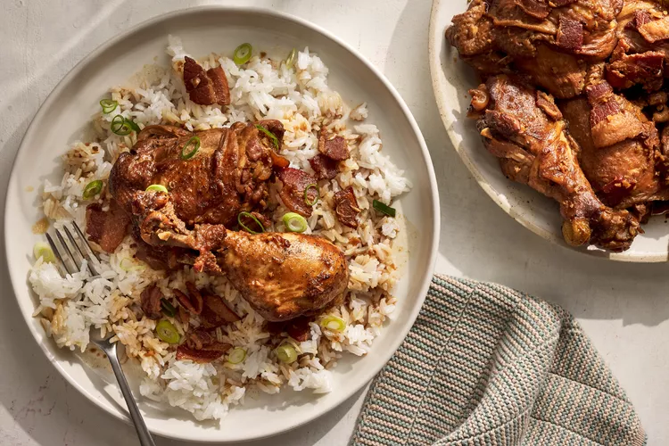 Filipino Chicken Adobo with Bacon and Bay Leaves