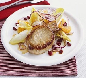 Pork chops with fruit salad